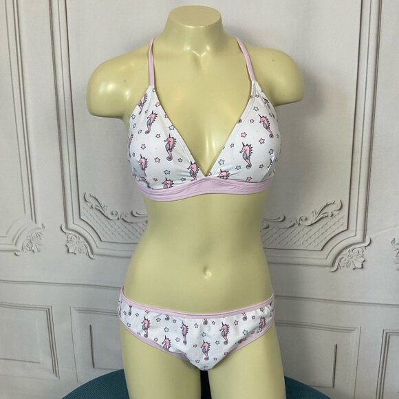 Undercurrent Juniors Size Large Triangle Top Bikini Seahorses & Stars Pastel - Picture 2 of 9